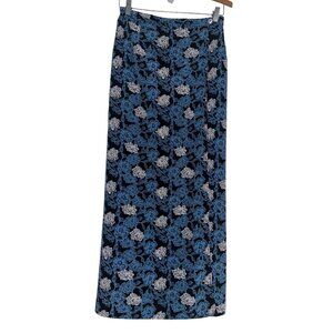 Vintage 90s R-Wear Rampage Wrap Maxi Skirt Juniors Sz 7 Blue Floral Hawaiian Y2K